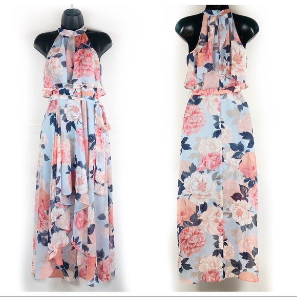 Eliza J Dresses & Skirts - ELIZA J Blue Pink Floral Hi-Low Halter Dress Sz 2P